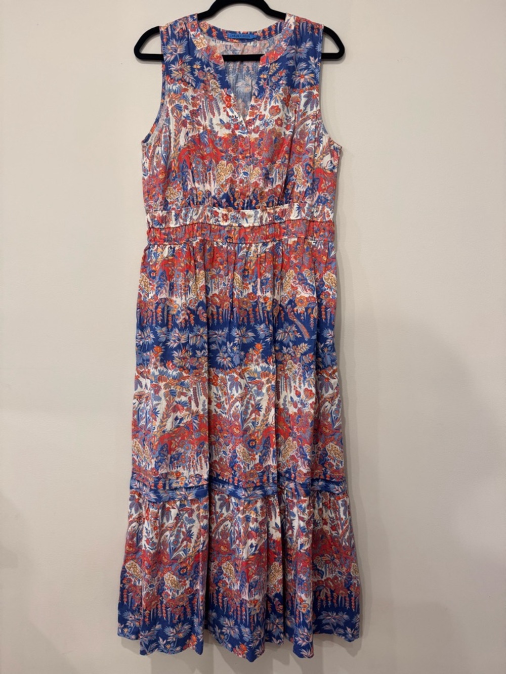 J. McLaughlin Sleeveless Blue & Red Floral Maxi Dress